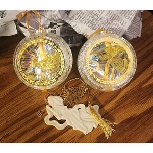 Vintage Lot Of 3 Silvestri Plastic & Brass Diorama Ornaments Lenox Herald Angel